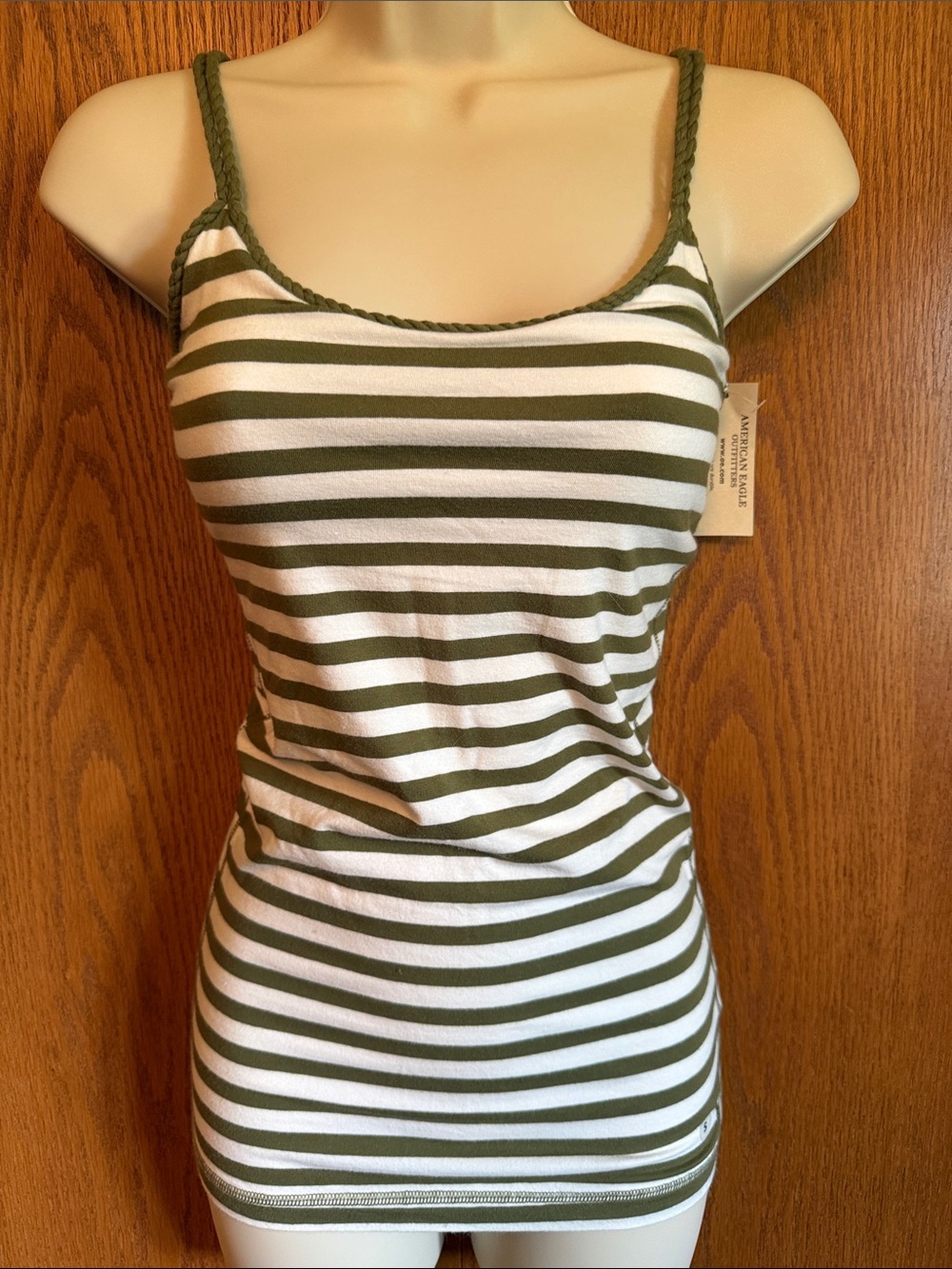 American Eagle Outfitters Olive Green and White Striped Tank Top